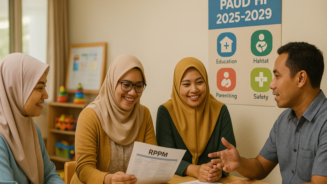 Kurikulum PAUD 2025 dan strategi PAUD HI 2025–2029 untuk sekolah inklusif, rapat guru PAUD meninjau RPPM