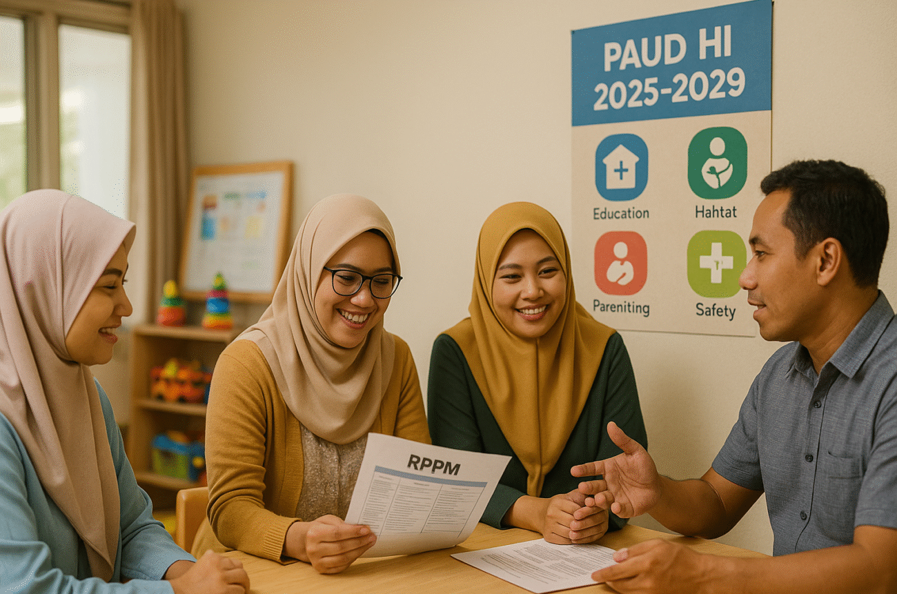 Kurikulum PAUD 2025 dan strategi PAUD HI 2025–2029 untuk sekolah inklusif, rapat guru PAUD meninjau RPPM