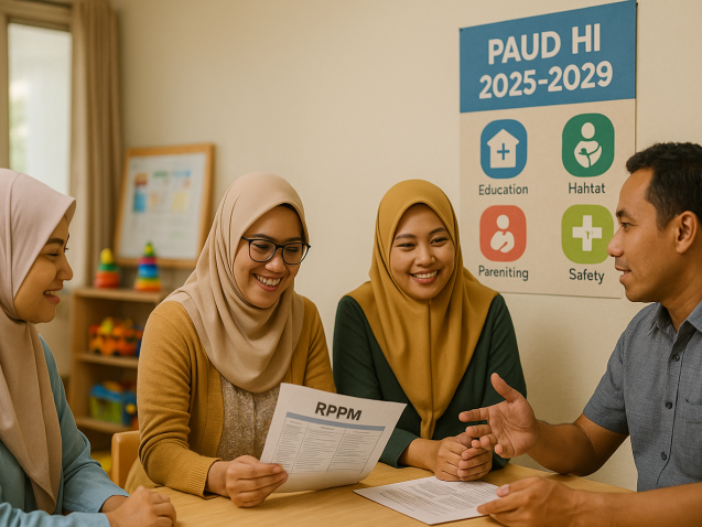 Kurikulum PAUD 2025 dan strategi PAUD HI 2025–2029 untuk sekolah inklusif, rapat guru PAUD meninjau RPPM
